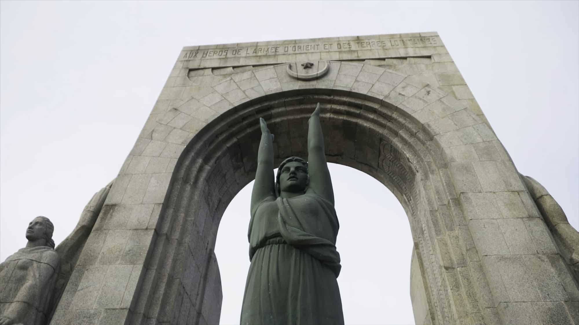 Monument to the heroes of the army of the Orient. Stock. Port du valon des Affes on Mediterranean